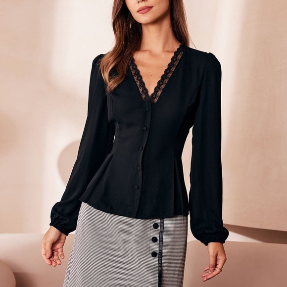 RIHOAS Tops - Elegant Black Lace Trim Blouse